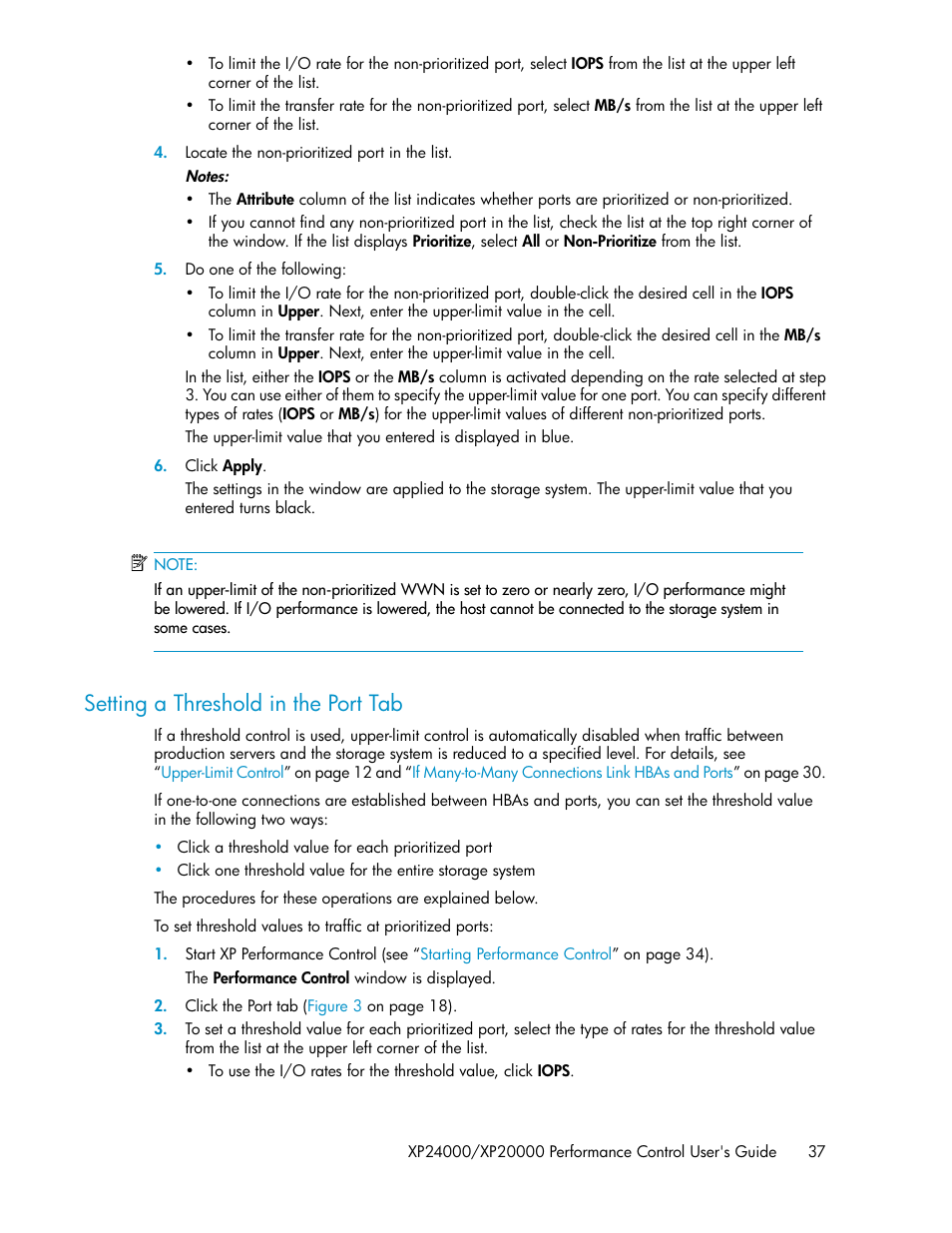 Setting a threshold in the port tab, Setting a threshold | HP XP Array Manager Software User Manual | Page 37 / 58