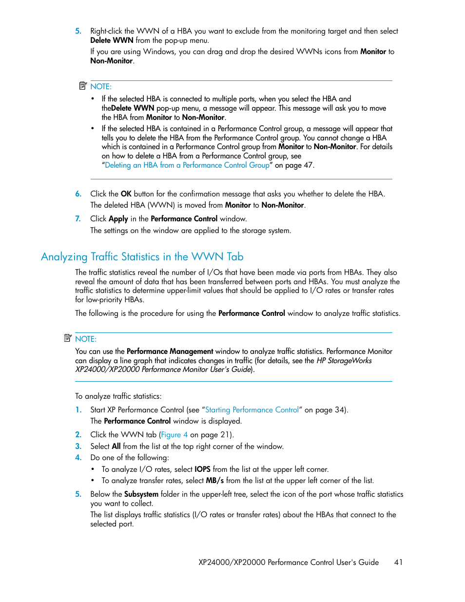Analyzing traffic statistics in the wwn tab, Analyzing traffic statistics | HP XP Array Manager Software User Manual | Page 41 / 58