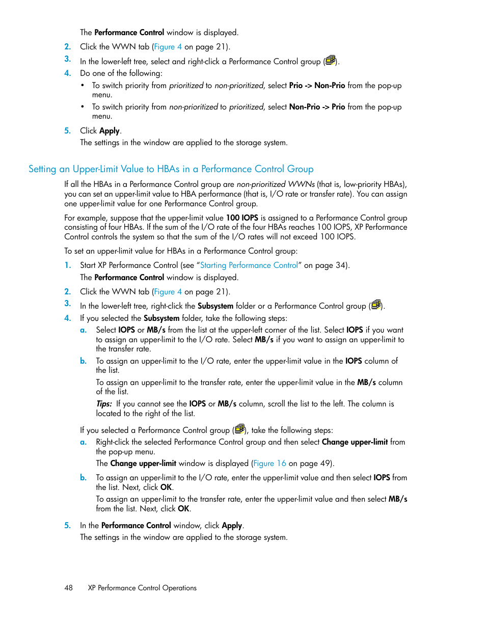 Setting an upper-limit value to hbas in a, Performance control group | HP XP Array Manager Software User Manual | Page 48 / 58