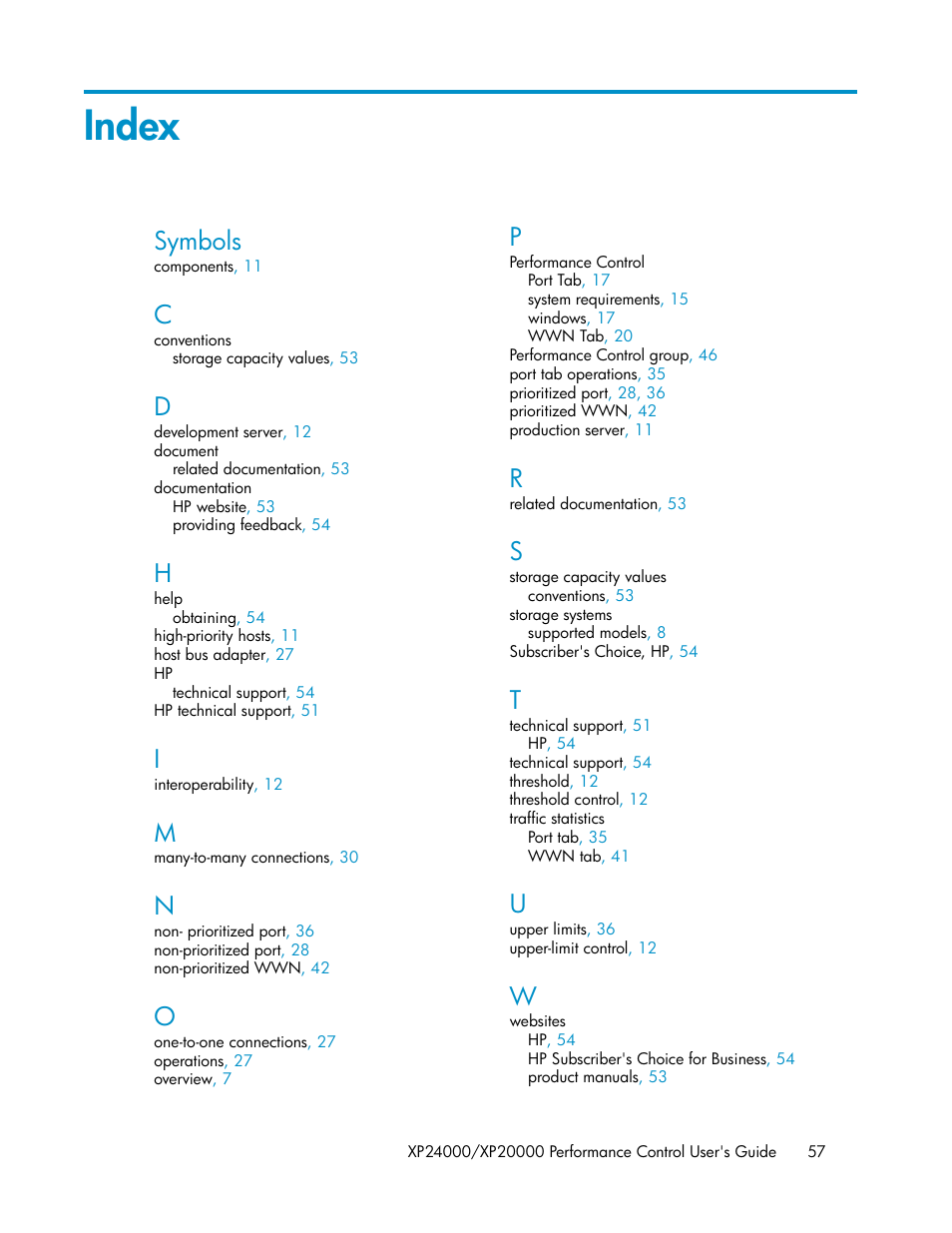 Index, Symbols | HP XP Array Manager Software User Manual | Page 57 / 58
