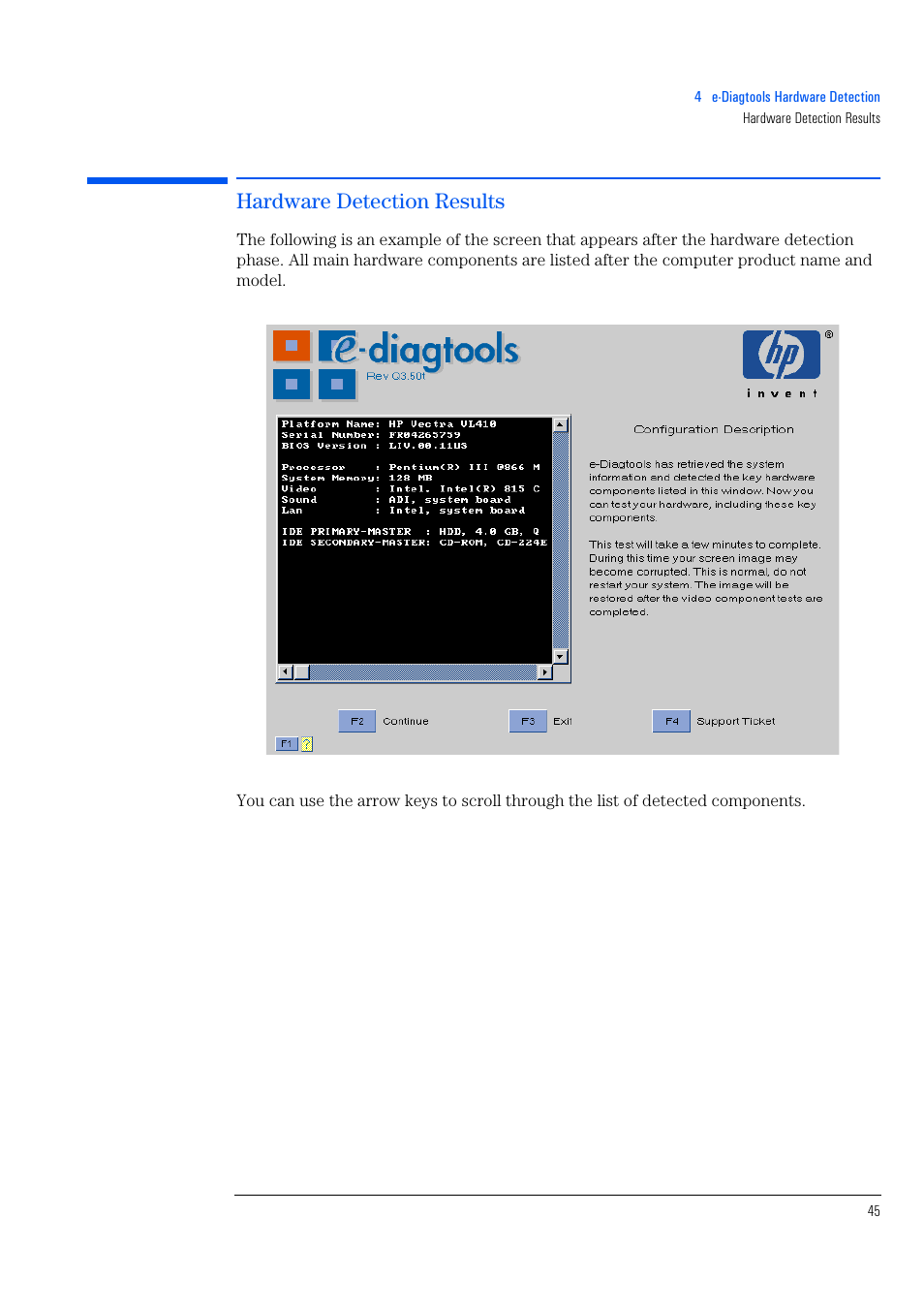 Hardware detection results | HP e-PC c10s10 User Manual | Page 45 / 82