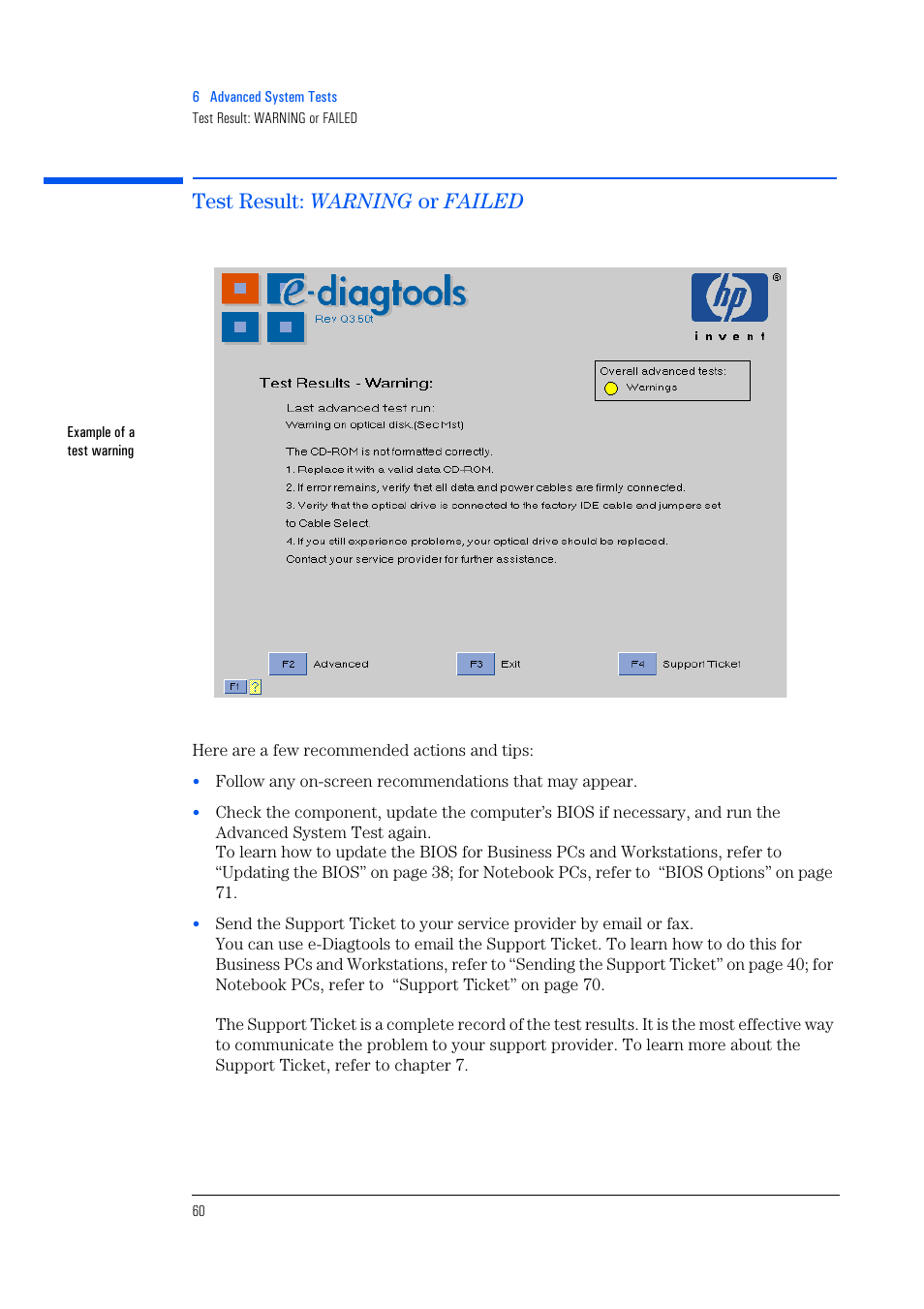 Test result: warning or failed | HP e-PC c10s10 User Manual | Page 60 / 82