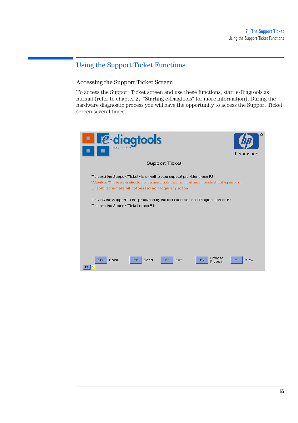 Using the support ticket functions, Accessing the support ticket screen | HP e-PC c10s10 User Manual | Page 65 / 82