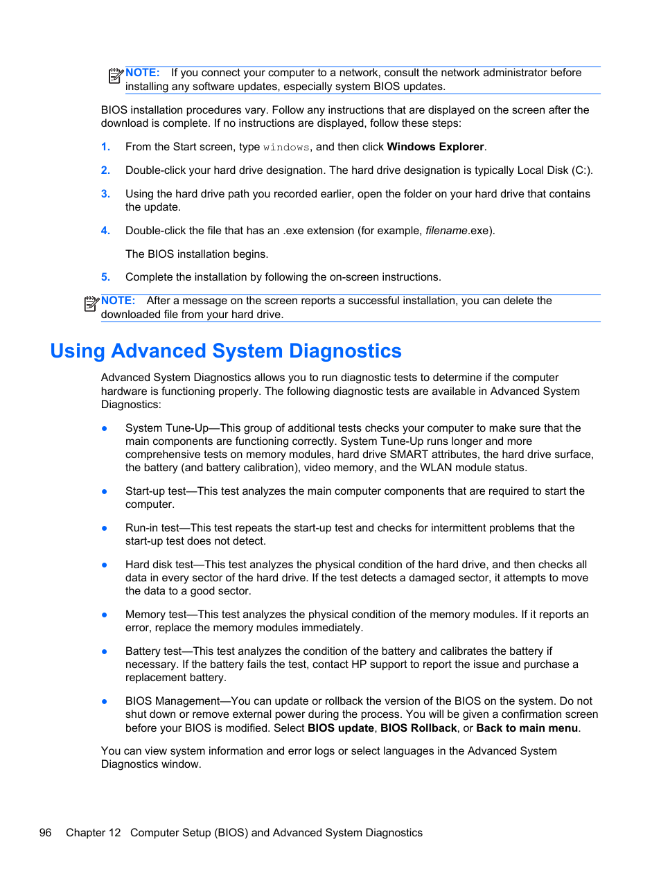 Using advanced system diagnostics | HP ProBook 4340s Notebook-PC User Manual | Page 106 / 125