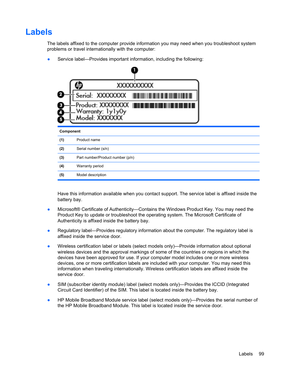 Labels | HP ProBook 4340s Notebook-PC User Manual | Page 109 / 125