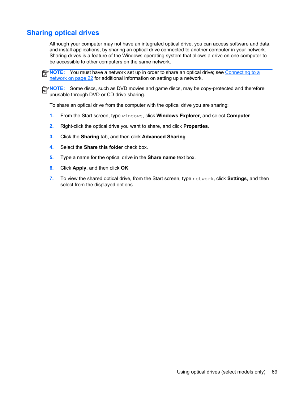 Sharing optical drives | HP ProBook 4340s Notebook-PC User Manual | Page 79 / 125