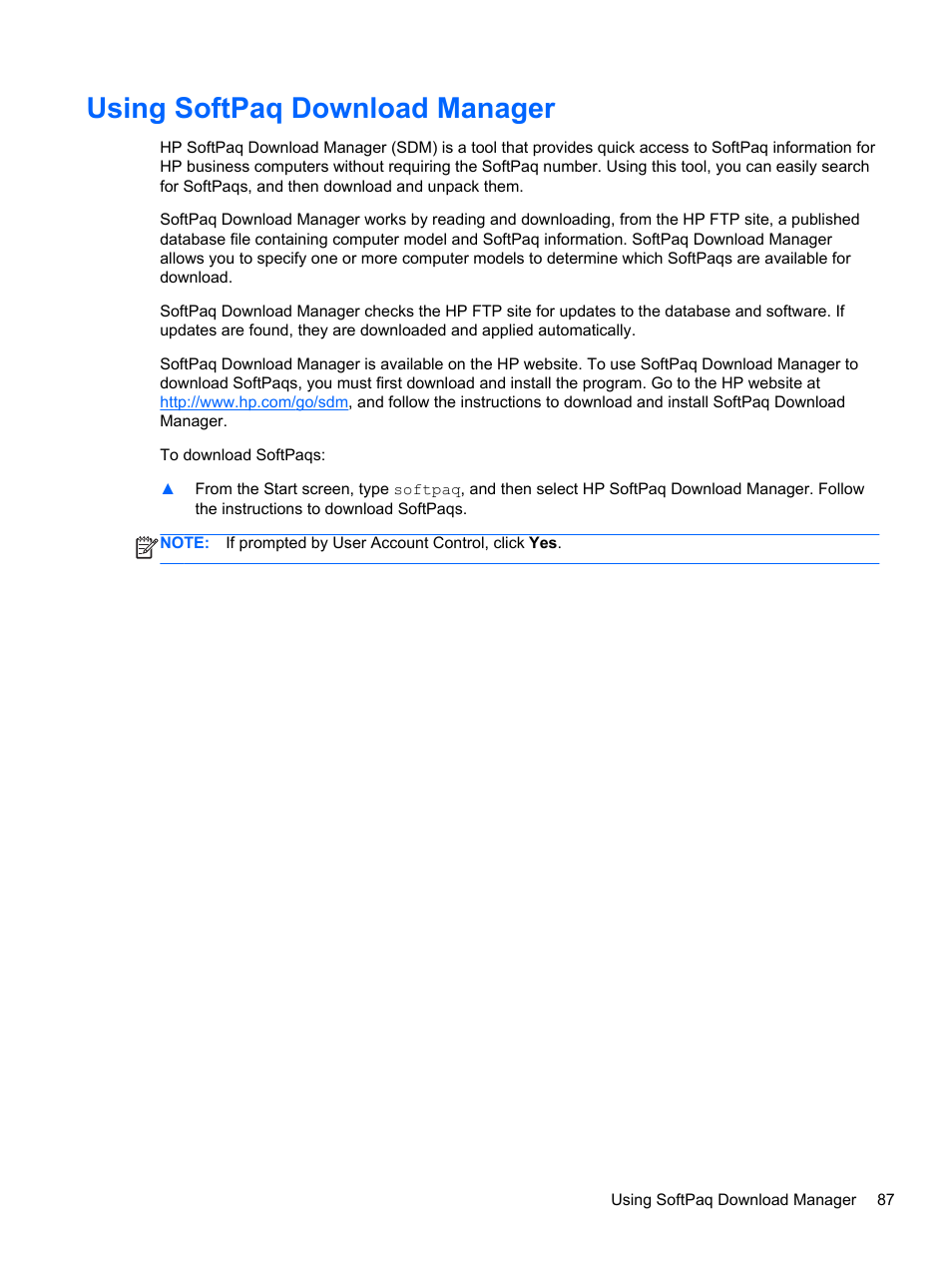 Using softpaq download manager | HP ProBook 4340s Notebook-PC User Manual | Page 97 / 125