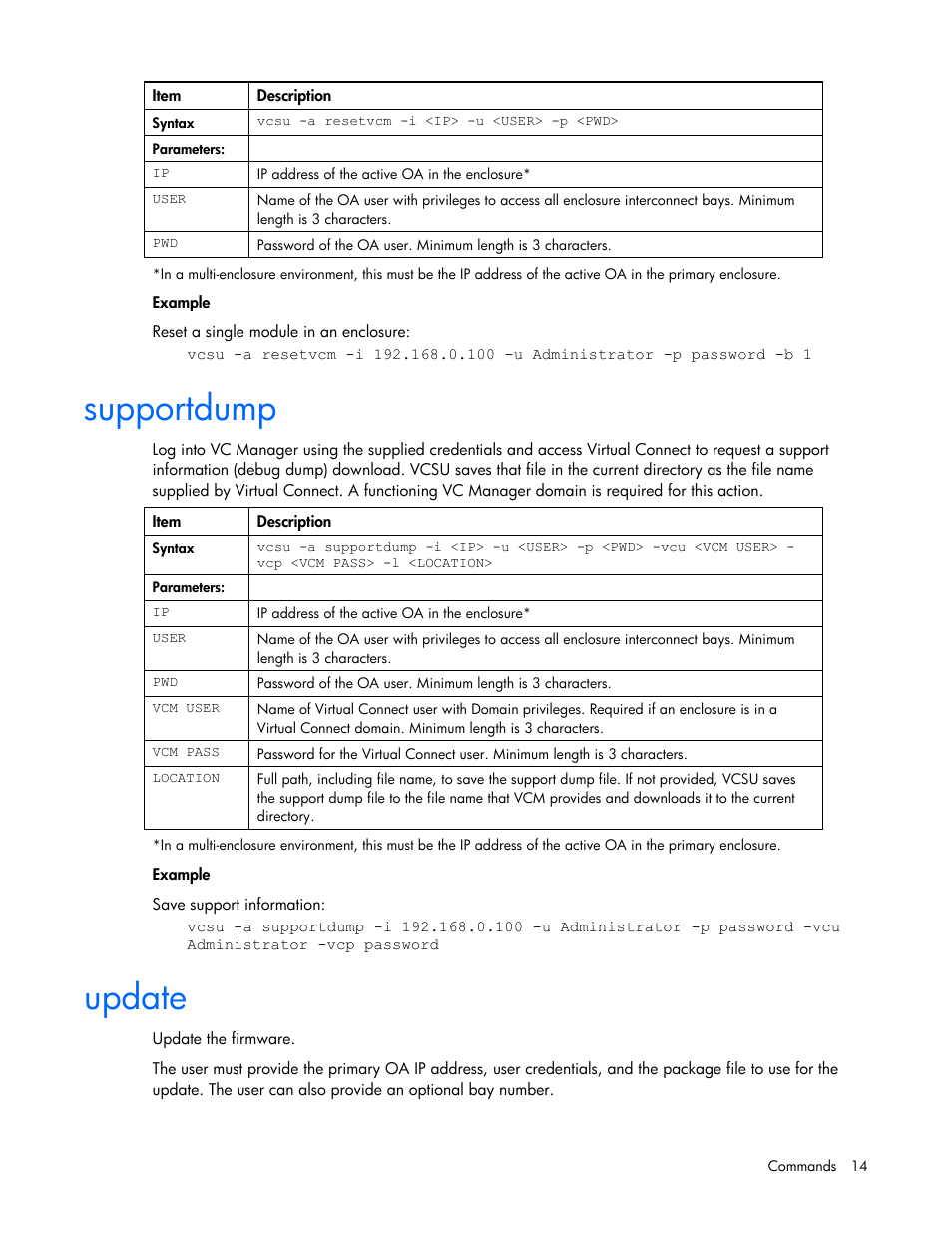 Supportdump, Update, Supportdump update | HP Virtual Connect 8Gb 24-port Fibre Channel Module for c-Class BladeSystem User Manual | Page 14 / 21