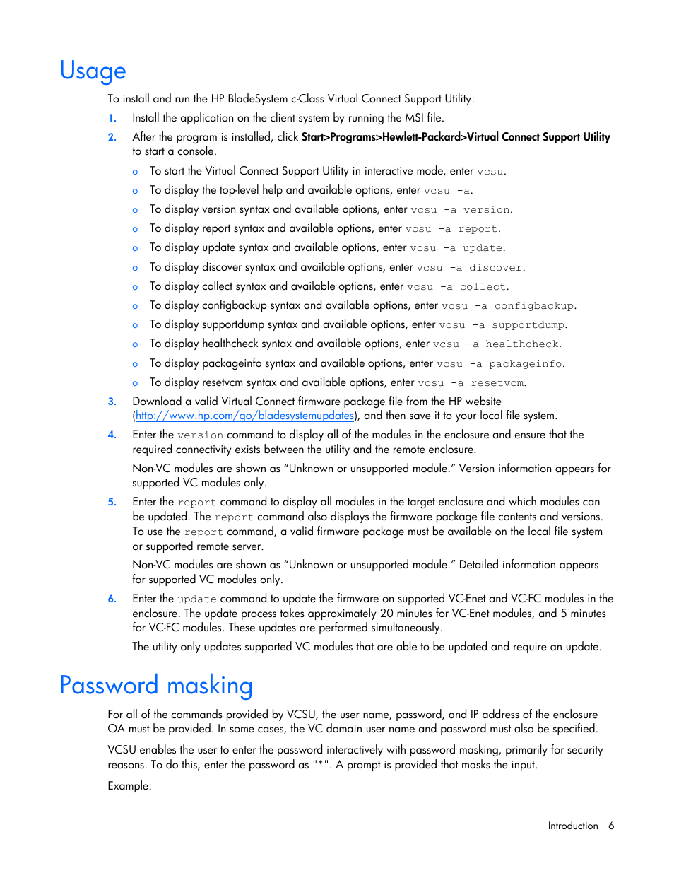 Usage, Password masking, Usage password masking | HP Virtual Connect 8Gb 24-port Fibre Channel Module for c-Class BladeSystem User Manual | Page 6 / 21