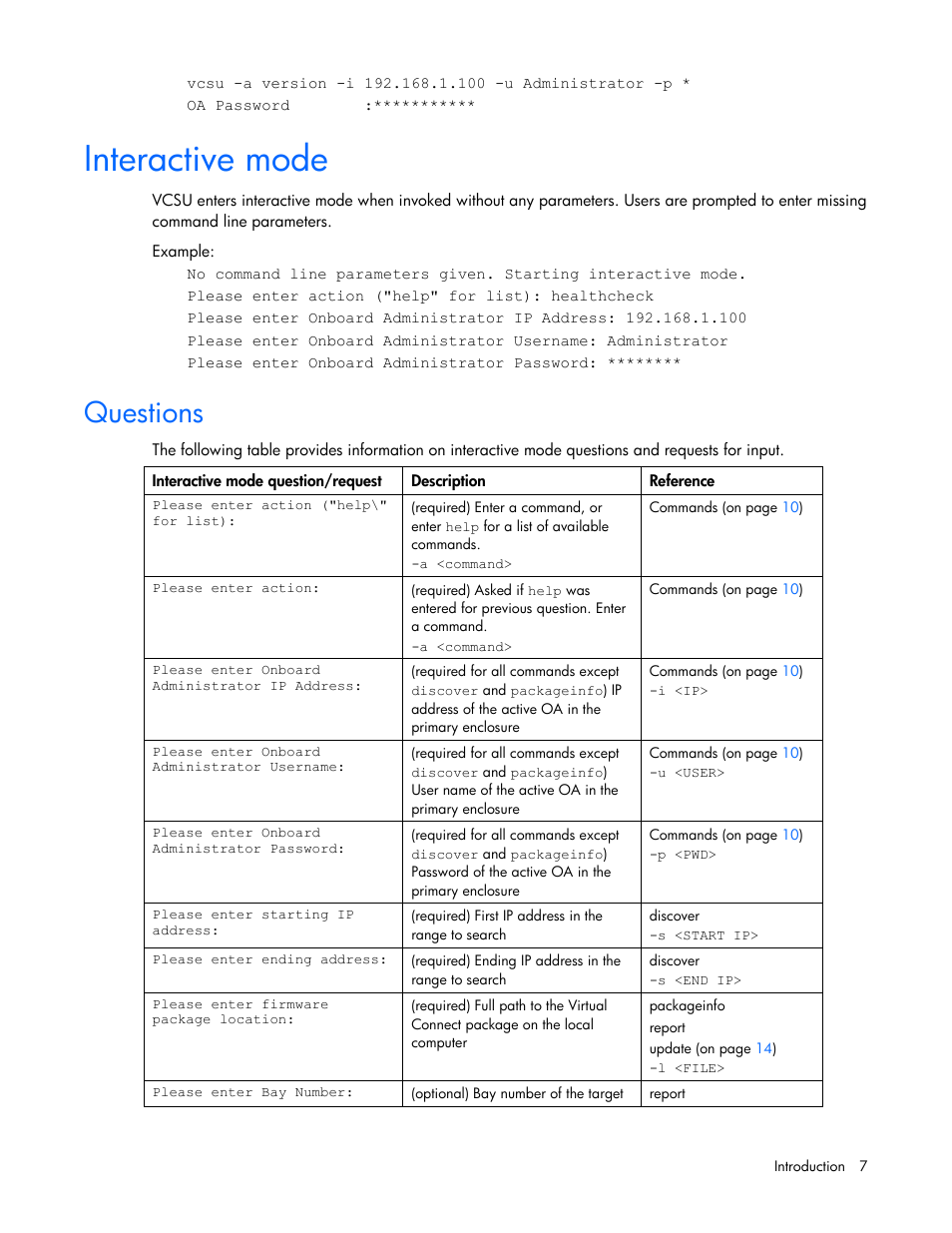 Interactive mode, Questions | HP Virtual Connect 8Gb 24-port Fibre Channel Module for c-Class BladeSystem User Manual | Page 7 / 21