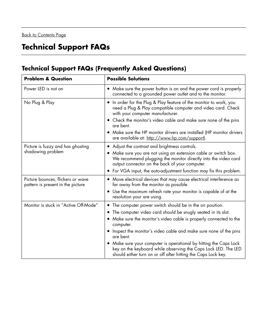 Technical support faqs | HP w19e 19 inch LCD Monitor User Manual | Page 18 / 32