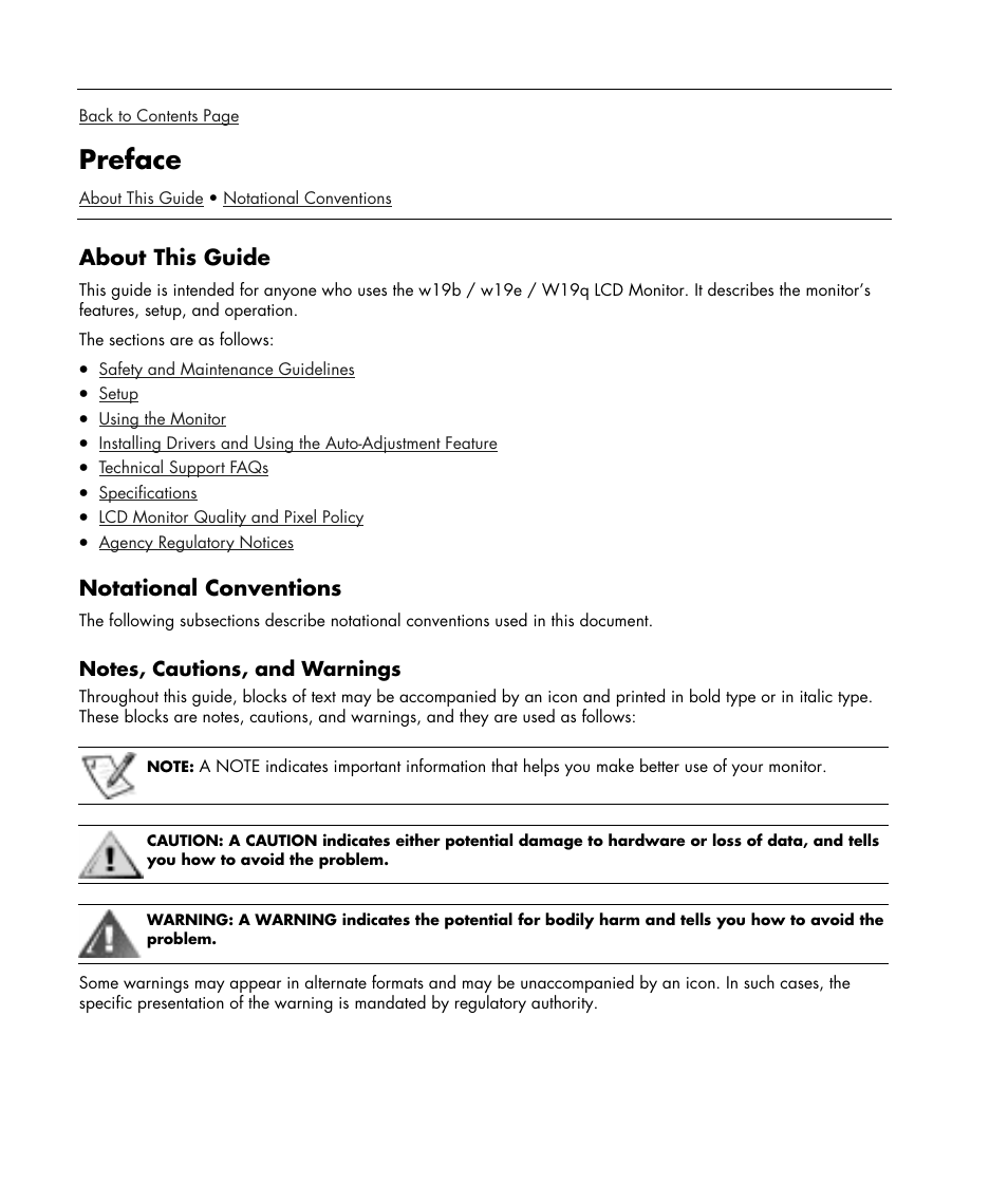 Preface, About this guide, Notational conventions | HP w19e 19 inch LCD Monitor User Manual | Page 2 / 32