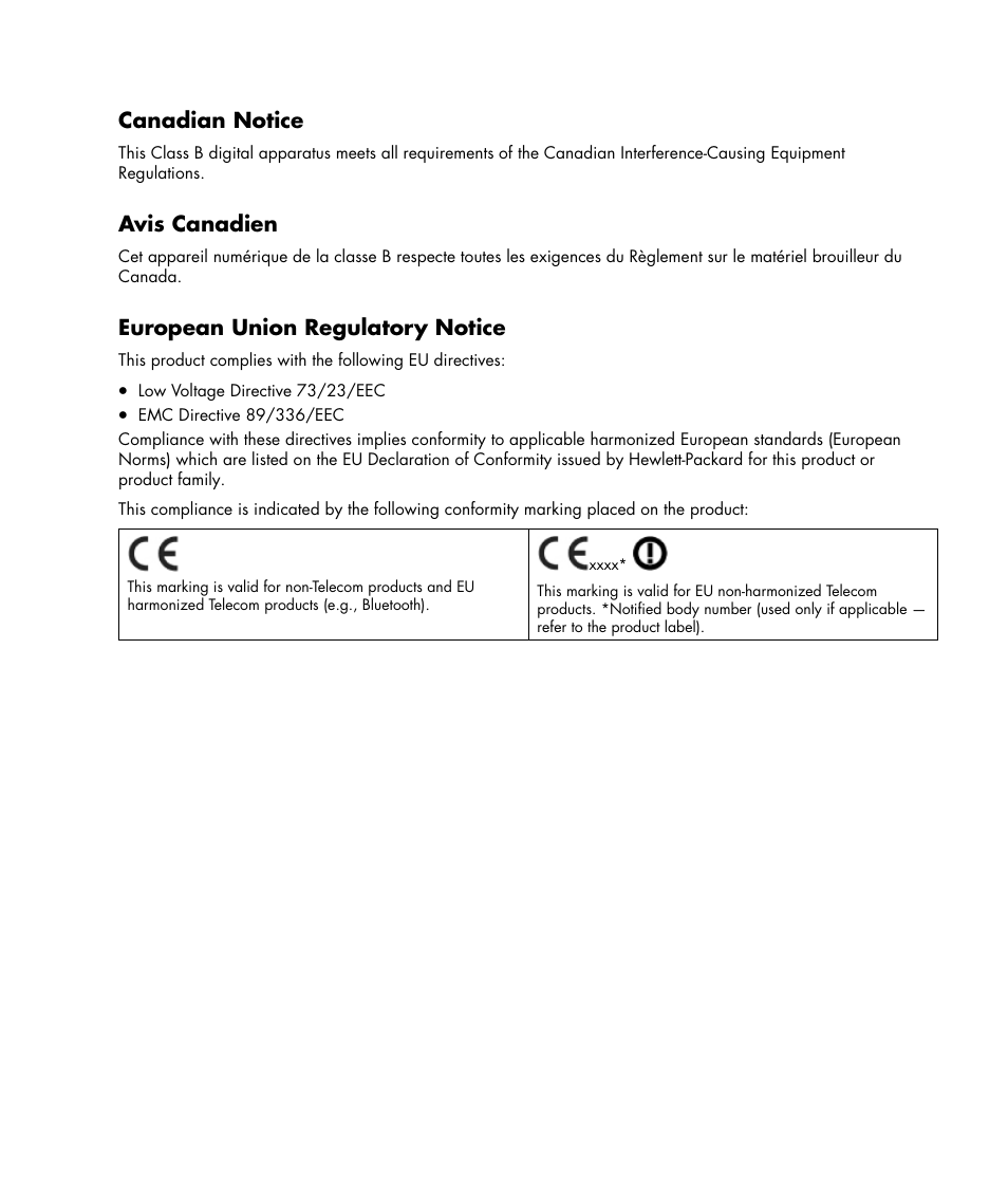Canadian notice, Avis canadien, European union regulatory notice | HP w19e 19 inch LCD Monitor User Manual | Page 27 / 32