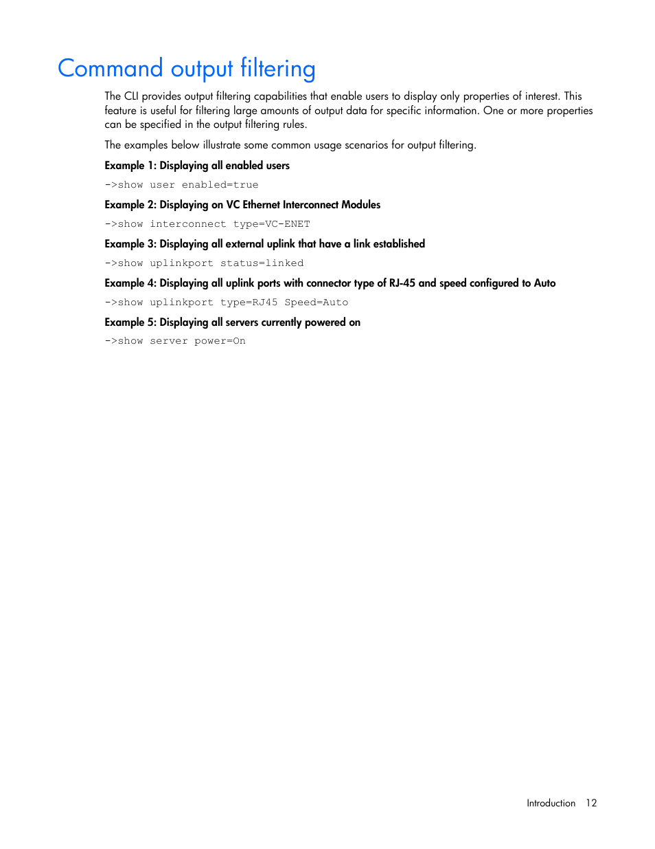 Command output filtering | HP Integrity BL870c i2 Server-Blade User Manual | Page 12 / 117