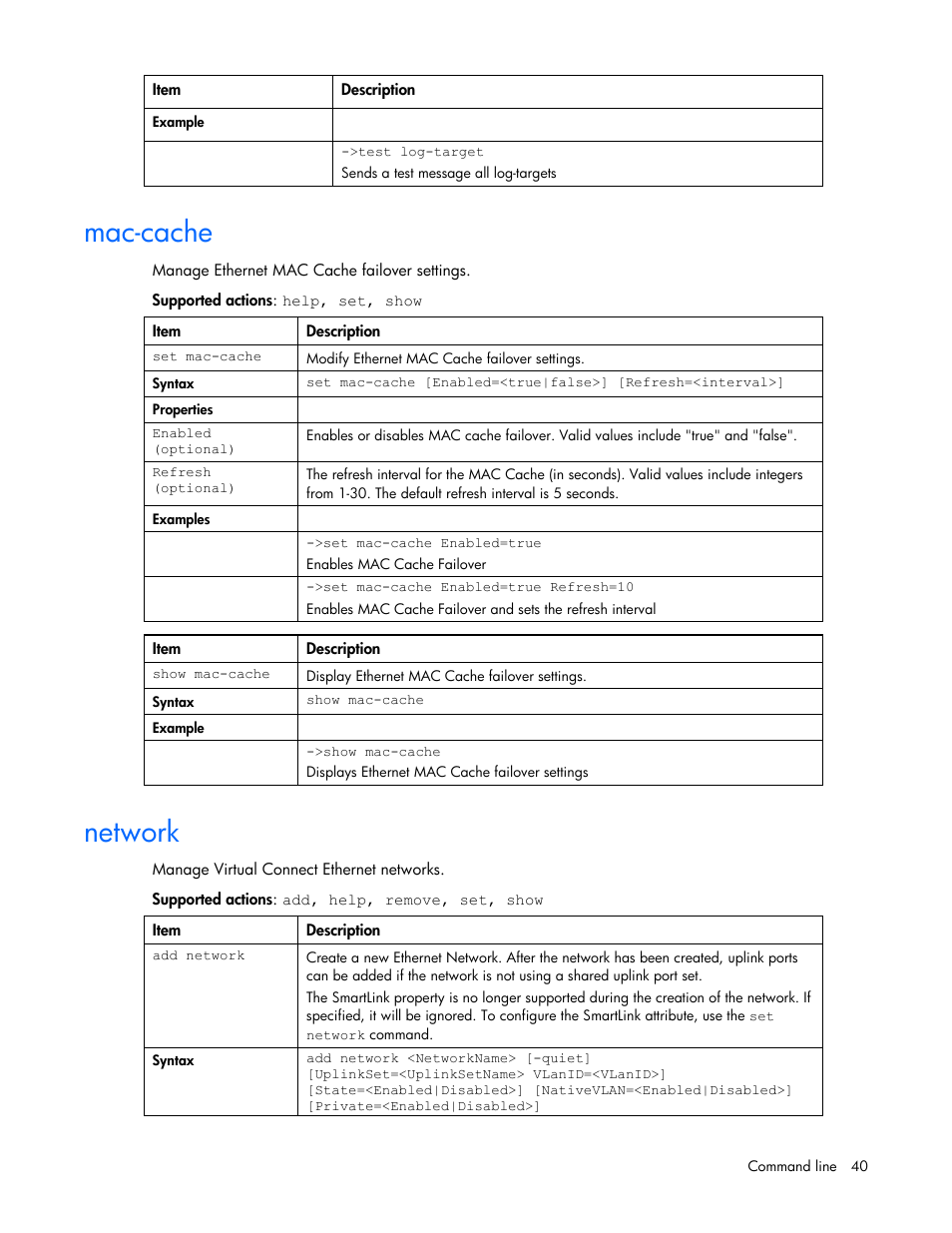 Mac-cache, Network | HP Integrity BL870c i2 Server-Blade User Manual | Page 40 / 117