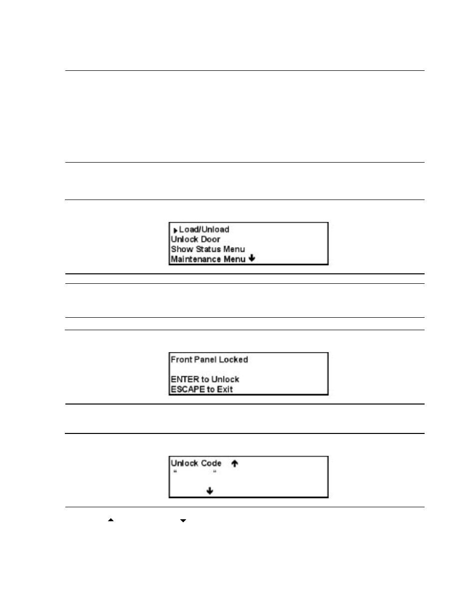 Entering the main menu mode, Figure 6-6, Main menu | Figure 6-7, Panel locked screen, Figure 6-8, Code entry submenu | HP NonStop G-Series User Manual | Page 60 / 91