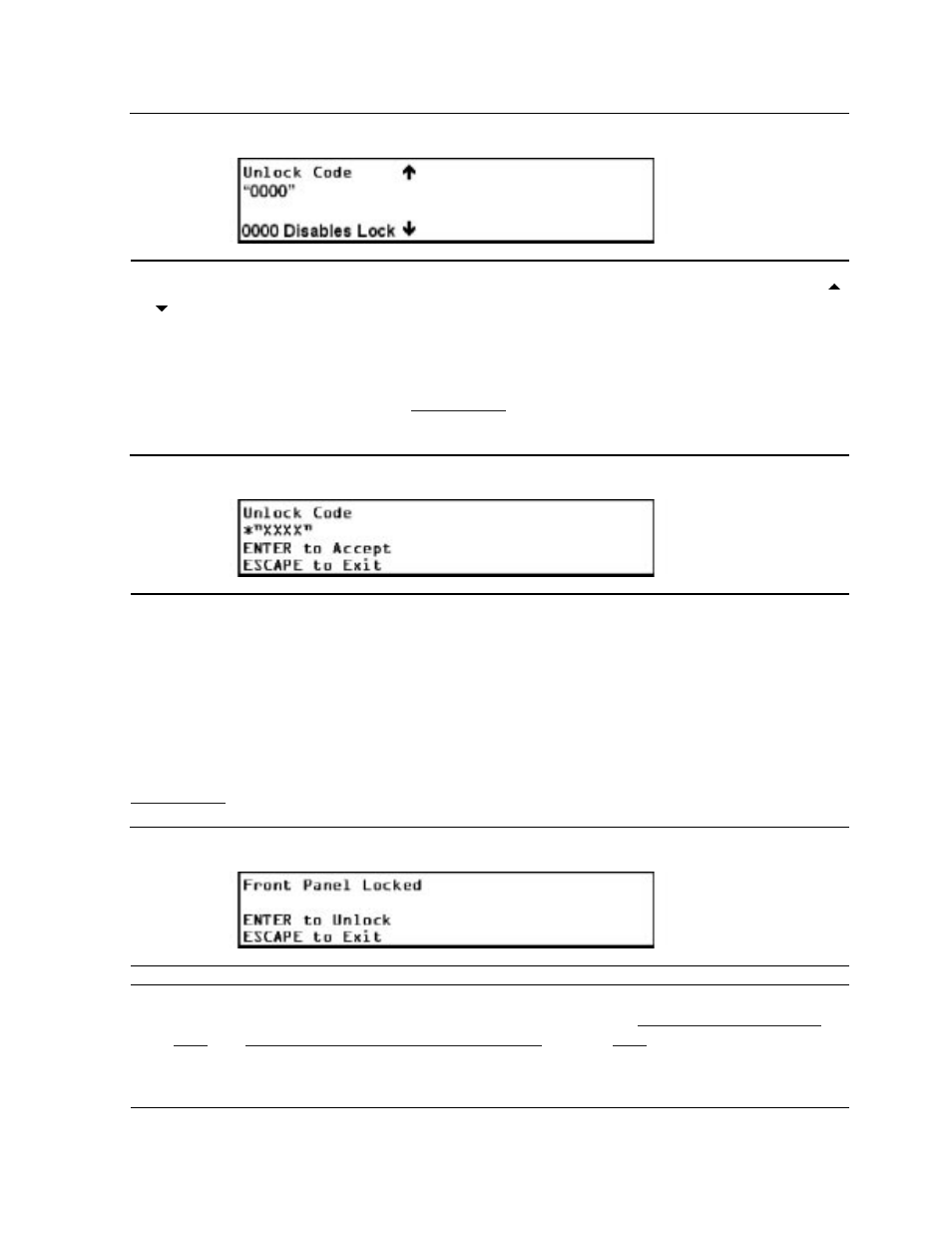 Unlocking the control panel, Figure 6-14, Code select submenu | Figure 6-15, Code accept submenu, Figure 6-16, Panel locked screen | HP NonStop G-Series User Manual | Page 67 / 91