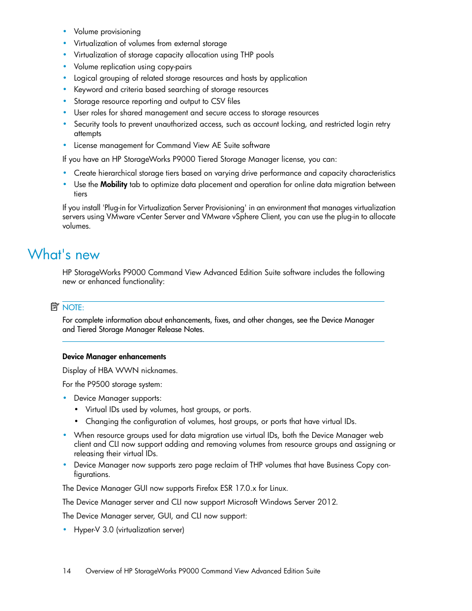 What's new | HP XP P9000 Command View Advanced Edition Software User Manual | Page 14 / 178