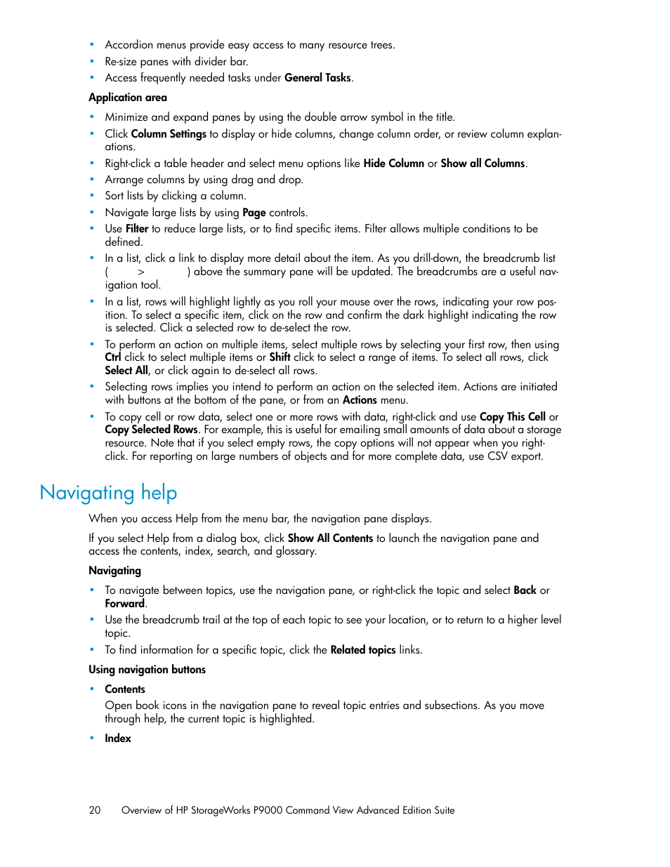 Navigating help | HP XP P9000 Command View Advanced Edition Software User Manual | Page 20 / 178