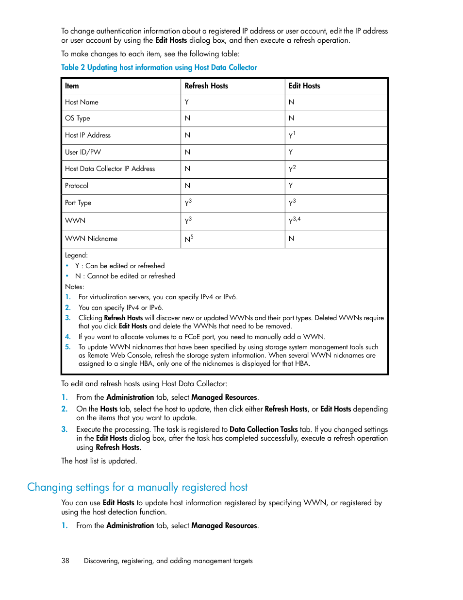 Changing settings for a manually registered host | HP XP P9000 Command View Advanced Edition Software User Manual | Page 38 / 178