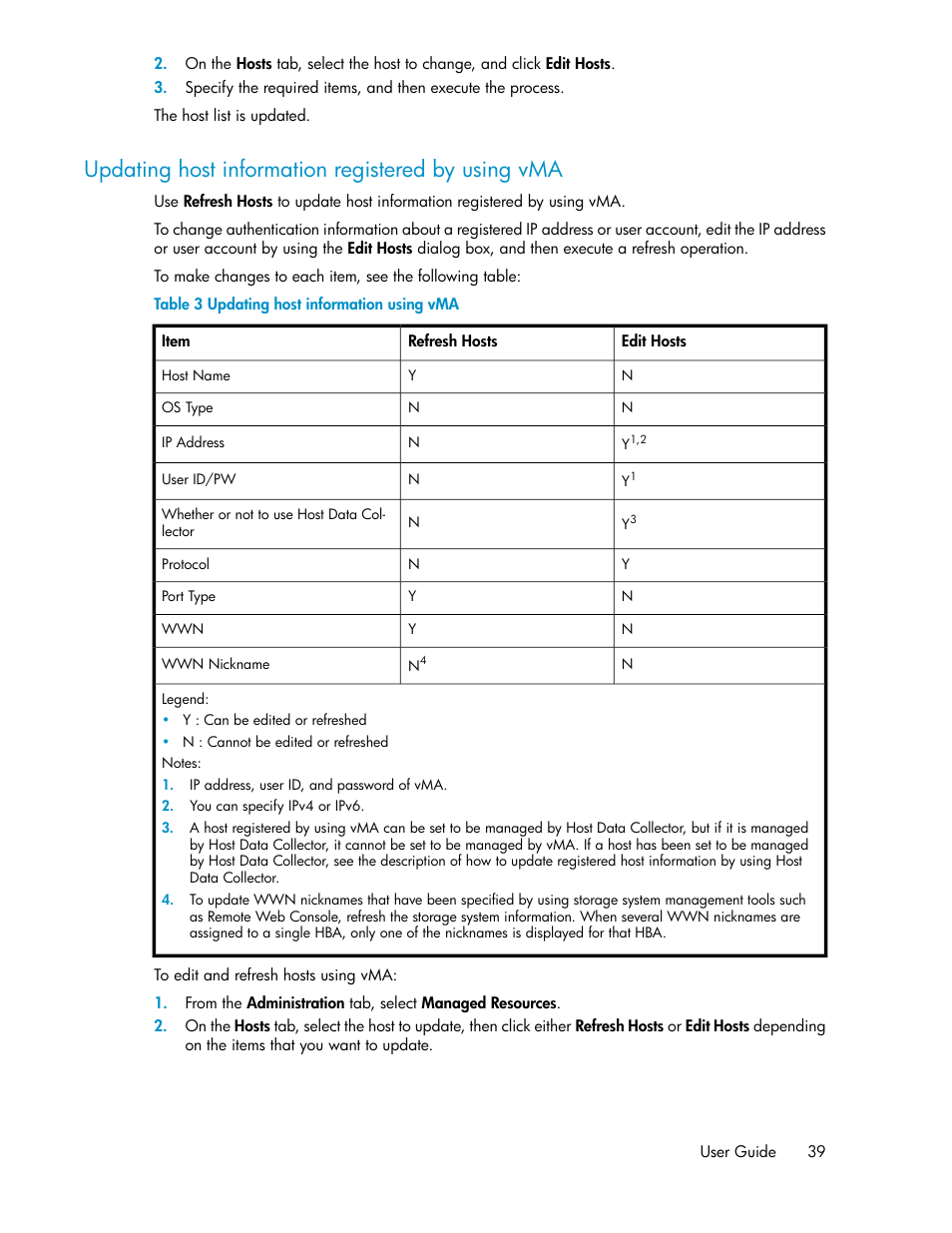 Updating host information registered by using vma, Updating host information using vma | HP XP P9000 Command View Advanced Edition Software User Manual | Page 39 / 178