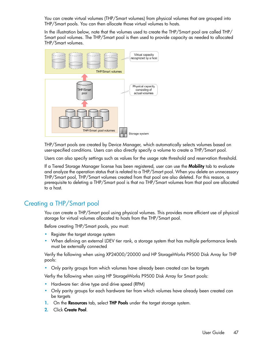 Creating a thp/smart pool | HP XP P9000 Command View Advanced Edition Software User Manual | Page 47 / 178