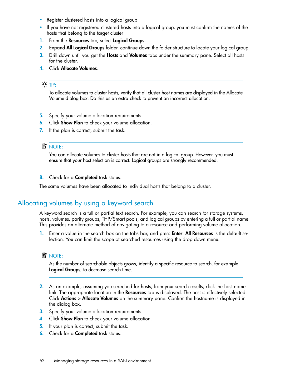 Allocating volumes by using a keyword search | HP XP P9000 Command View Advanced Edition Software User Manual | Page 62 / 178