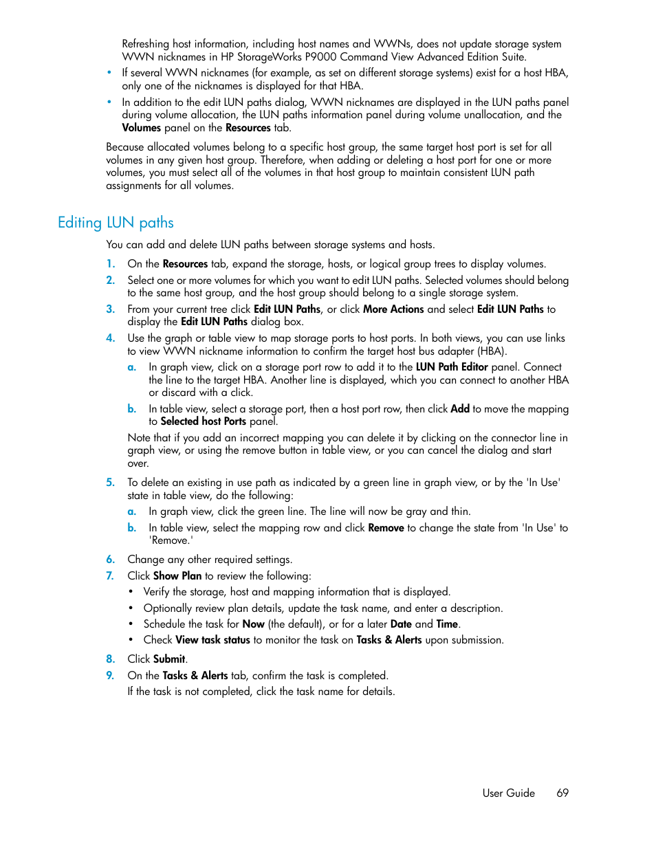 Editing lun paths | HP XP P9000 Command View Advanced Edition Software User Manual | Page 69 / 178
