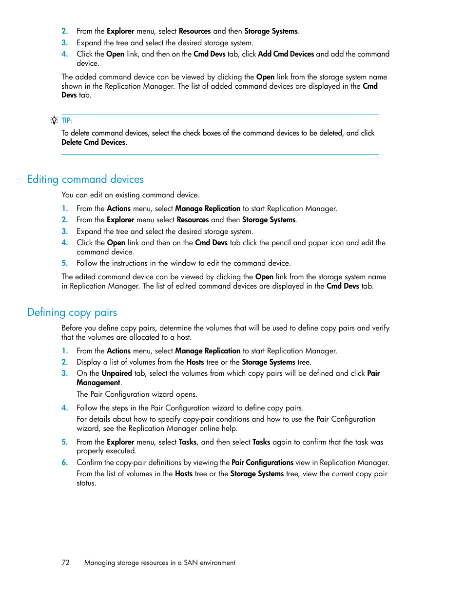 Editing command devices, Defining copy pairs, 72 defining copy pairs | HP XP P9000 Command View Advanced Edition Software User Manual | Page 72 / 178