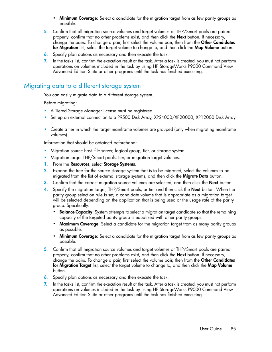 Migrating data to a different storage system | HP XP P9000 Command View Advanced Edition Software User Manual | Page 85 / 178