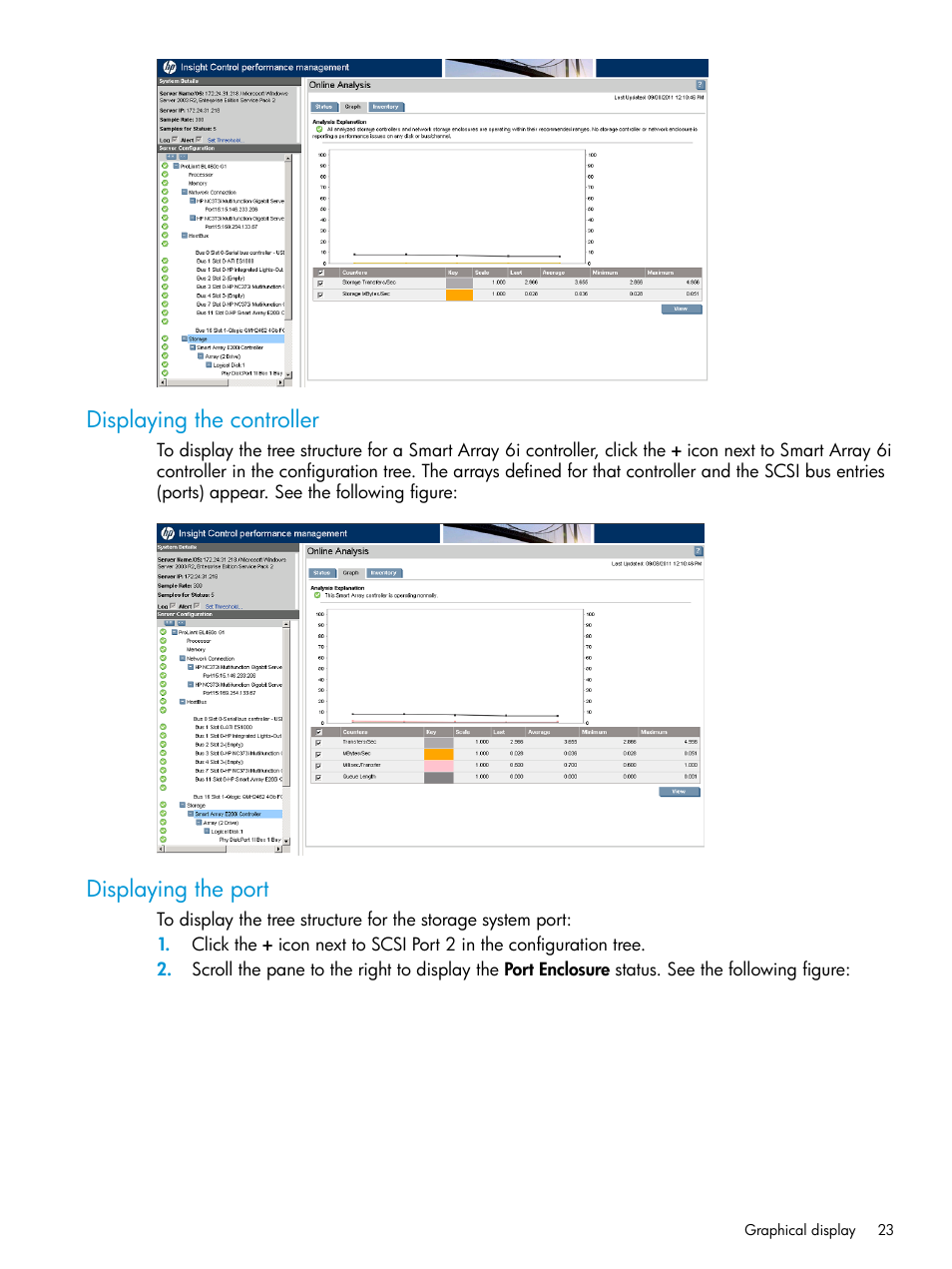 Displaying the controller, Displaying the port, Displaying the controller displaying the port | HP Insight Control User Manual | Page 23 / 77