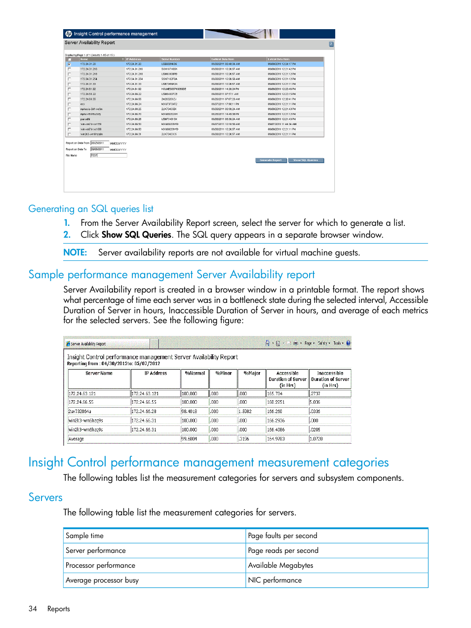 Generating an sql queries list, Servers | HP Insight Control User Manual | Page 34 / 77