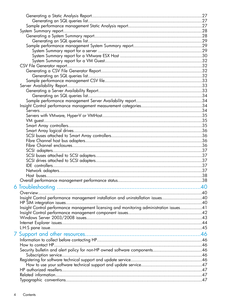 6 troubleshooting, 7 support and other resources | HP Insight Control User Manual | Page 4 / 77