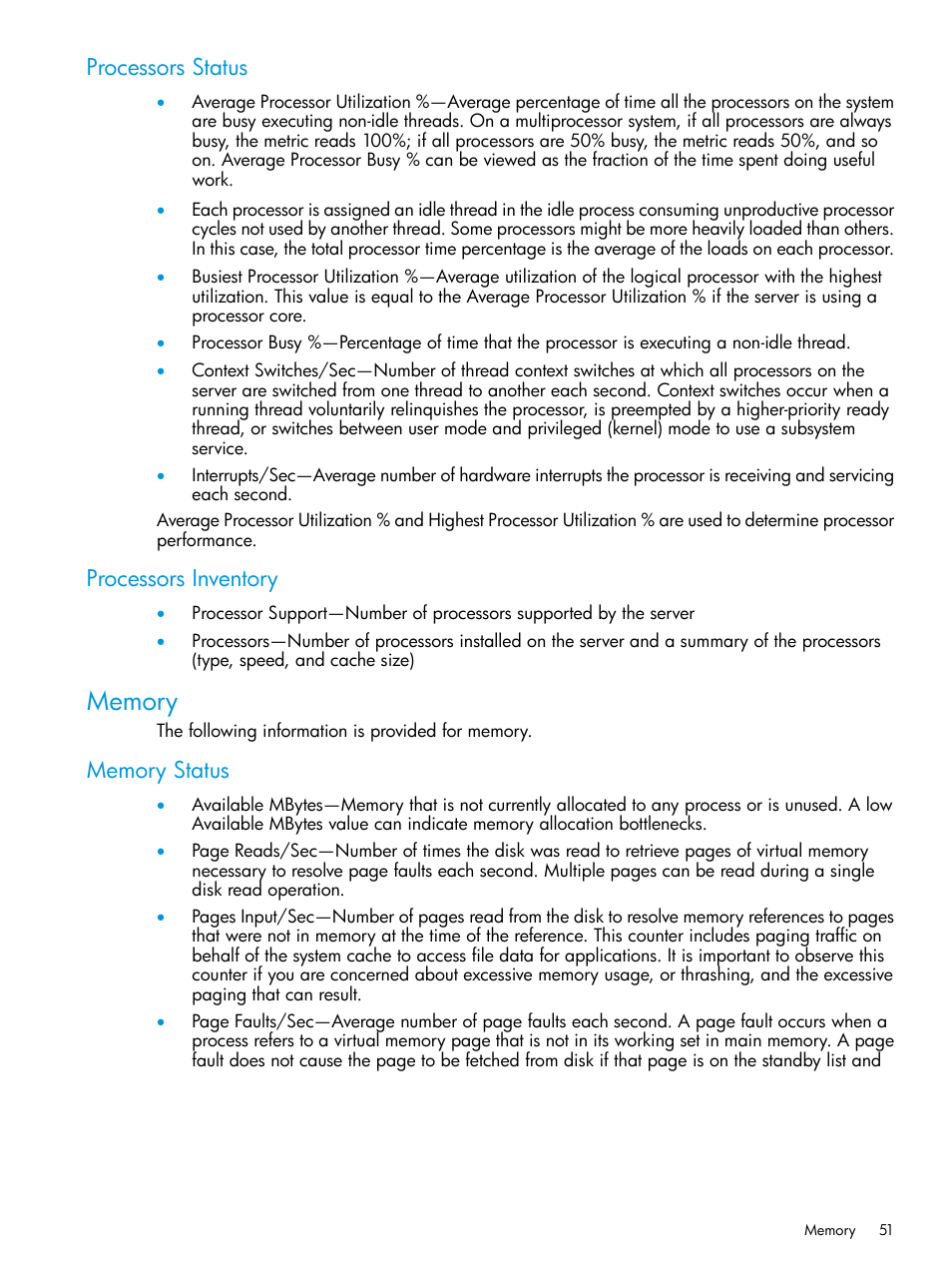 Processors status, Processors inventory, Memory | Memory status, Processors status processors inventory | HP Insight Control User Manual | Page 51 / 77
