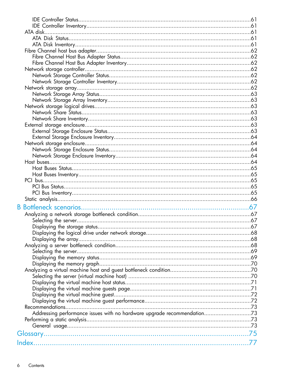 B bottleneck scenarios, Glossary index | HP Insight Control User Manual | Page 6 / 77