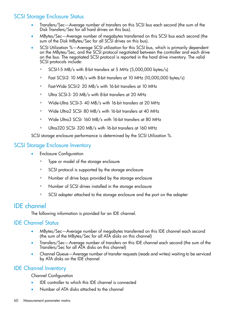 Scsi storage enclosure status, Scsi storage enclosure inventory, Ide channel | Ide channel status, Ide channel inventory, Ide channel status ide channel inventory | HP Insight Control User Manual | Page 60 / 77