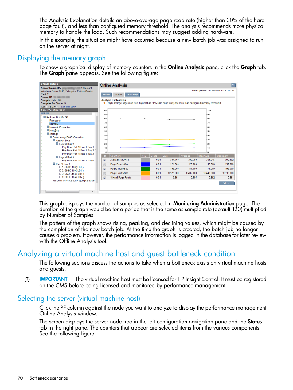 Displaying the memory graph, Selecting the server (virtual machine host) | HP Insight Control User Manual | Page 70 / 77