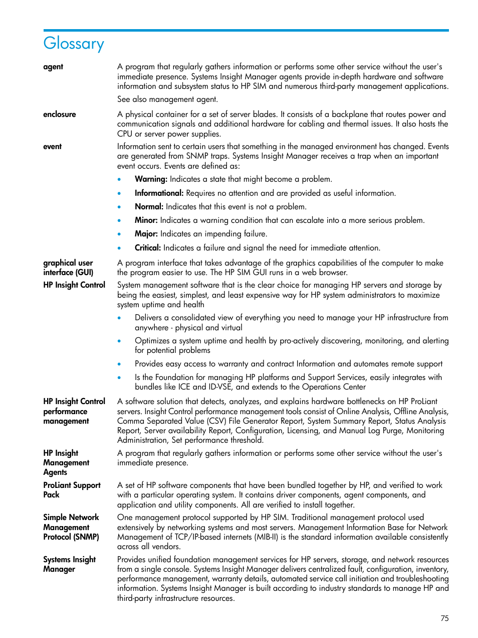 Glossary | HP Insight Control User Manual | Page 75 / 77