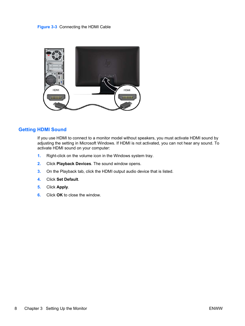 Getting hdmi sound | HP 2311gt 23 inch Diagonal 3D LED Monitor User Manual | Page 16 / 50