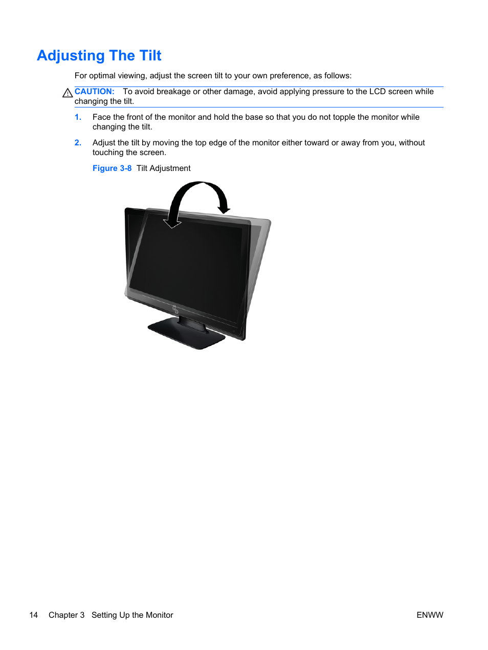 Adjusting the tilt | HP 2311gt 23 inch Diagonal 3D LED Monitor User Manual | Page 22 / 50