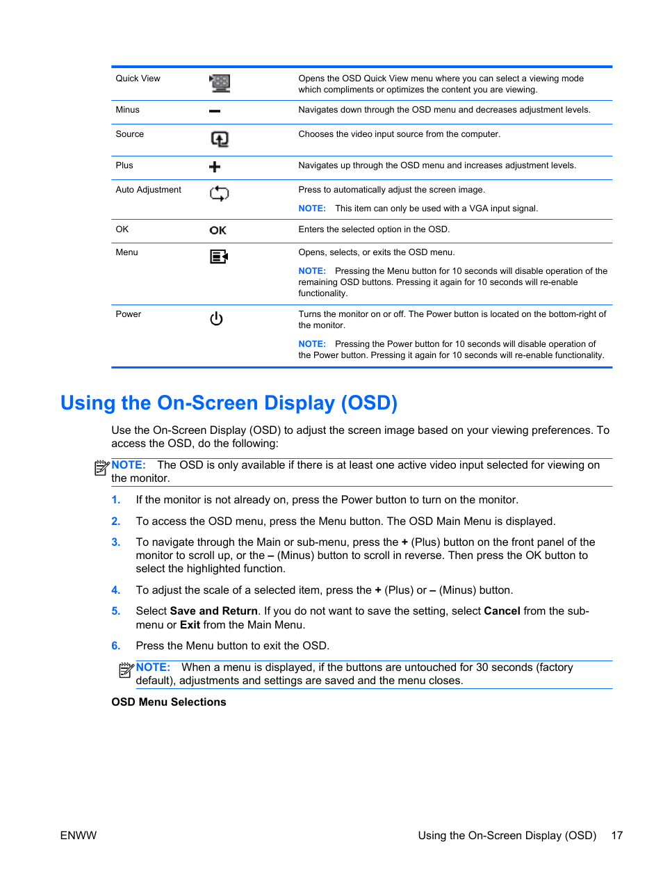 Using the on-screen display (osd) | HP 2311gt 23 inch Diagonal 3D LED Monitor User Manual | Page 25 / 50