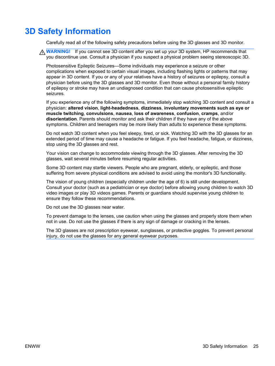 3d safety information | HP 2311gt 23 inch Diagonal 3D LED Monitor User Manual | Page 33 / 50