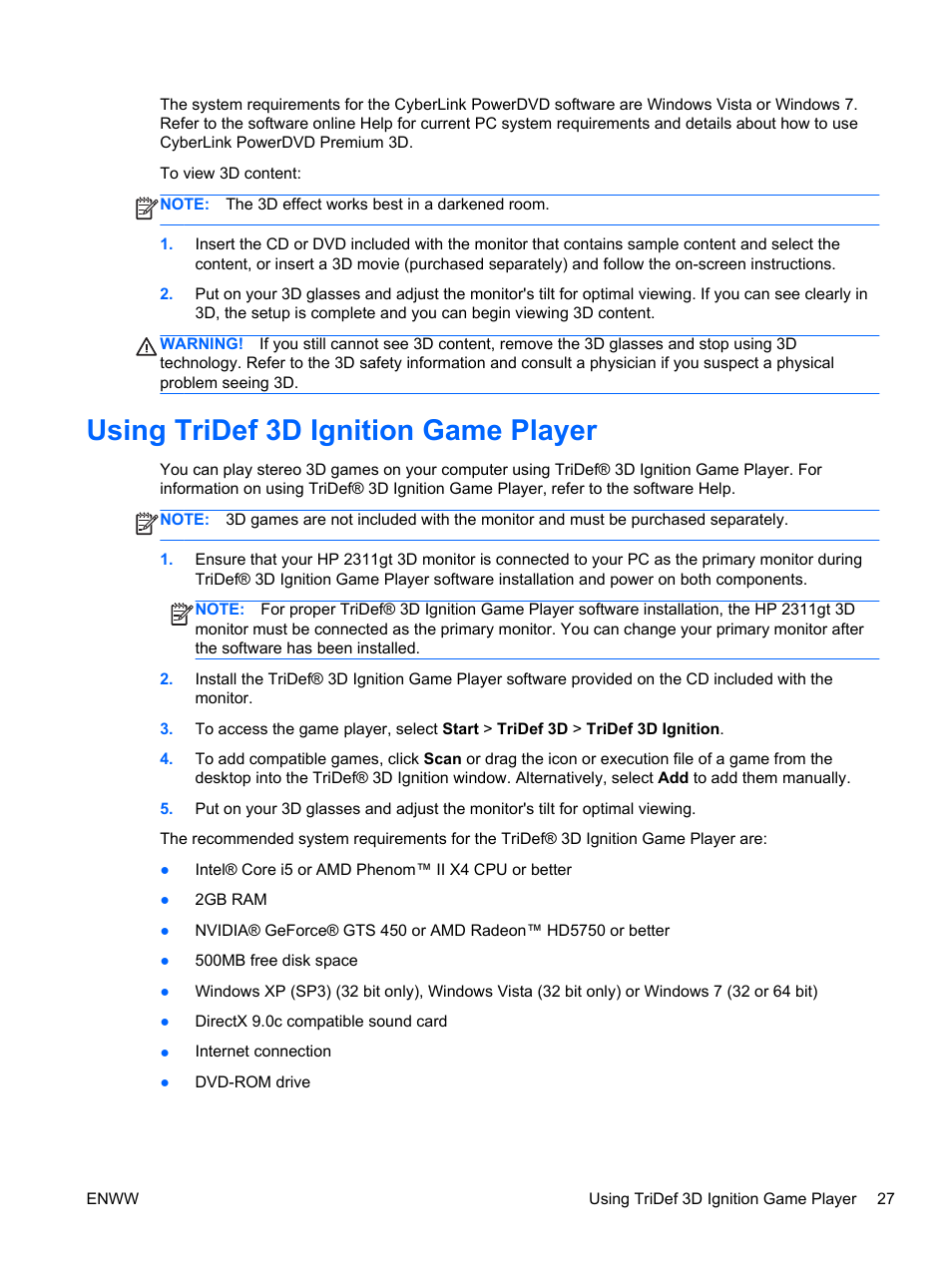 Using tridef 3d ignition game player | HP 2311gt 23 inch Diagonal 3D LED Monitor User Manual | Page 35 / 50