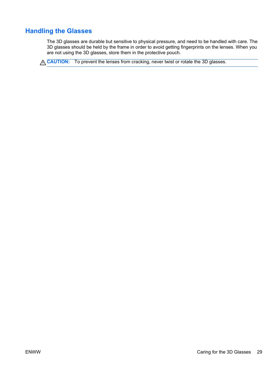 Handling the glasses | HP 2311gt 23 inch Diagonal 3D LED Monitor User Manual | Page 37 / 50