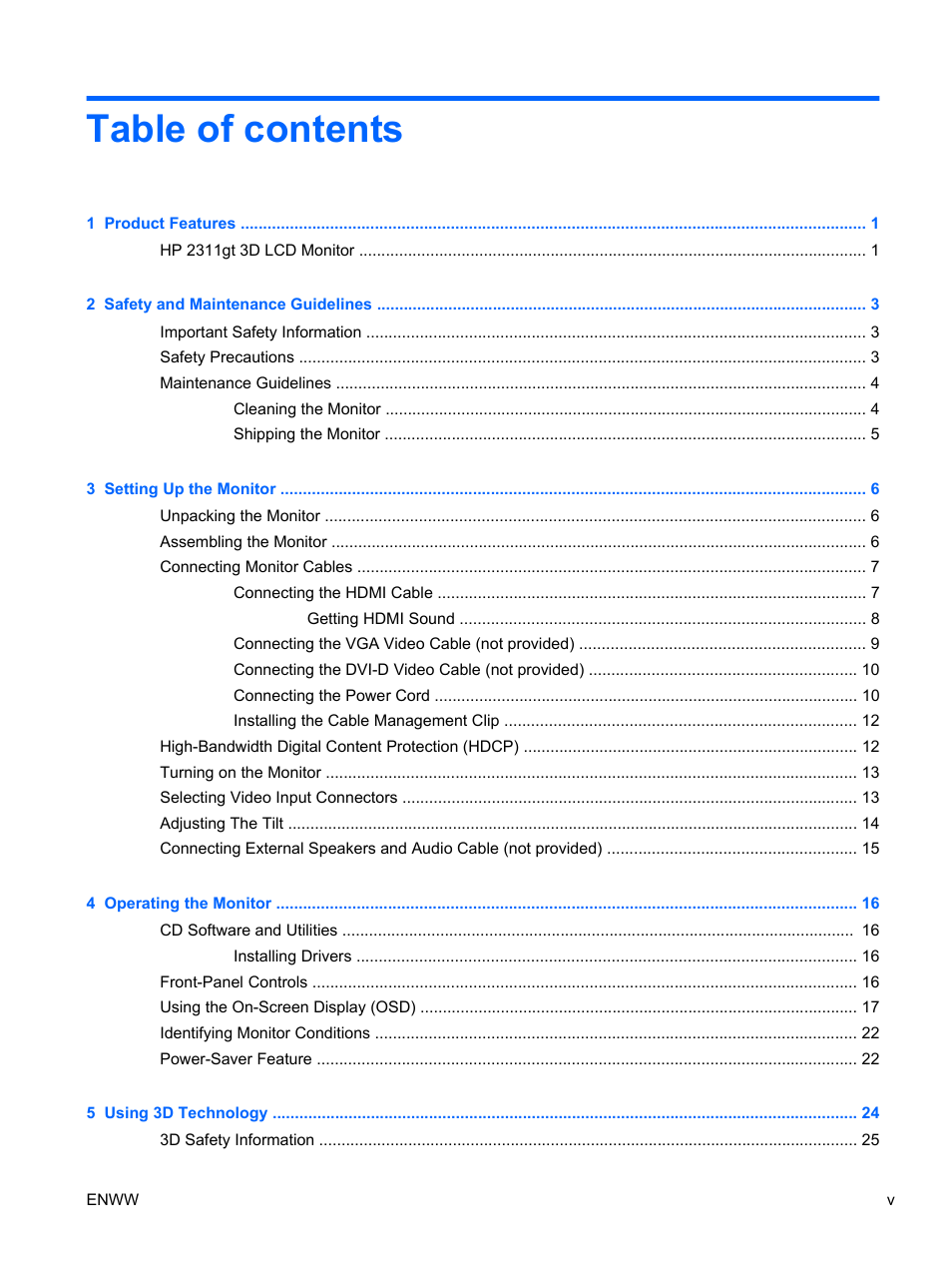 HP 2311gt 23 inch Diagonal 3D LED Monitor User Manual | Page 5 / 50