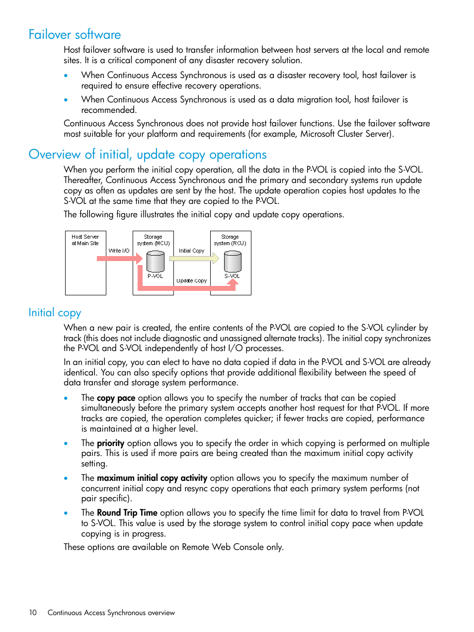Failover software, Overview of initial, update copy operations, Initial copy | HP XP P9500 Storage User Manual | Page 10 / 131