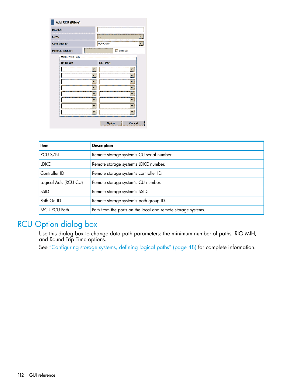 Rcu option dialog box | HP XP P9500 Storage User Manual | Page 112 / 131