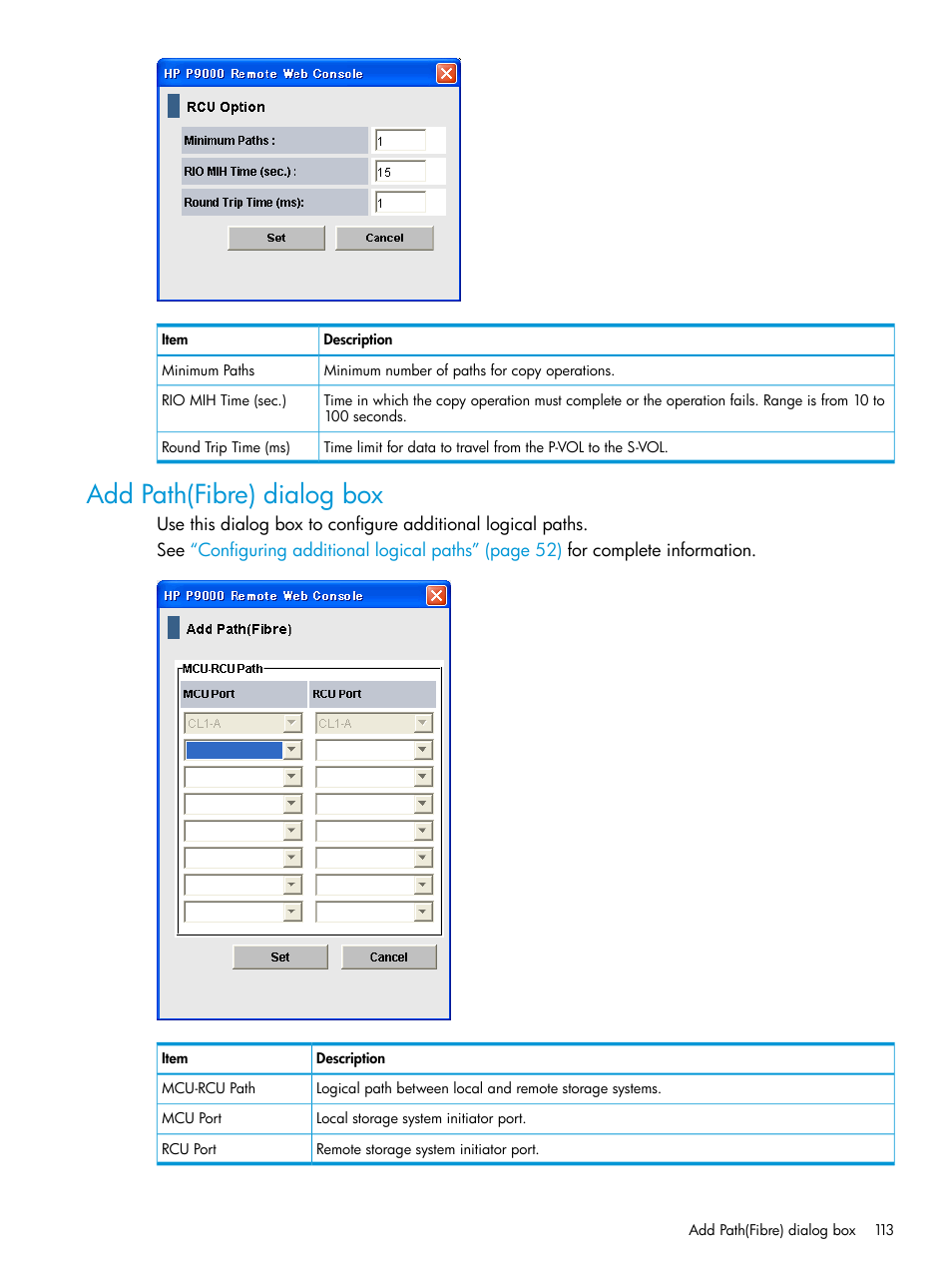 Add path(fibre) dialog box | HP XP P9500 Storage User Manual | Page 113 / 131