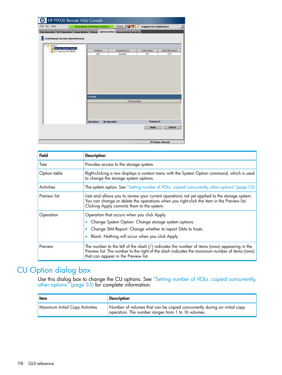 Cu option dialog box | HP XP P9500 Storage User Manual | Page 118 / 131