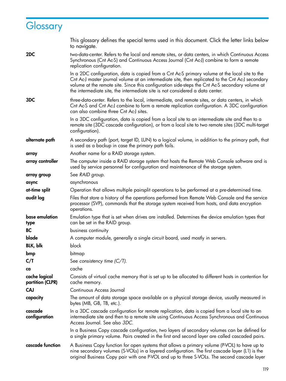 Glossary | HP XP P9500 Storage User Manual | Page 119 / 131
